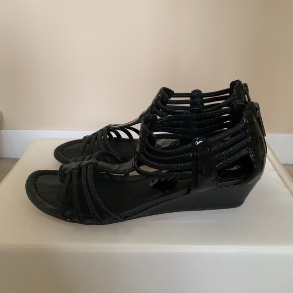 Strappy Black Wedge Sandals - Picture 3 of 6